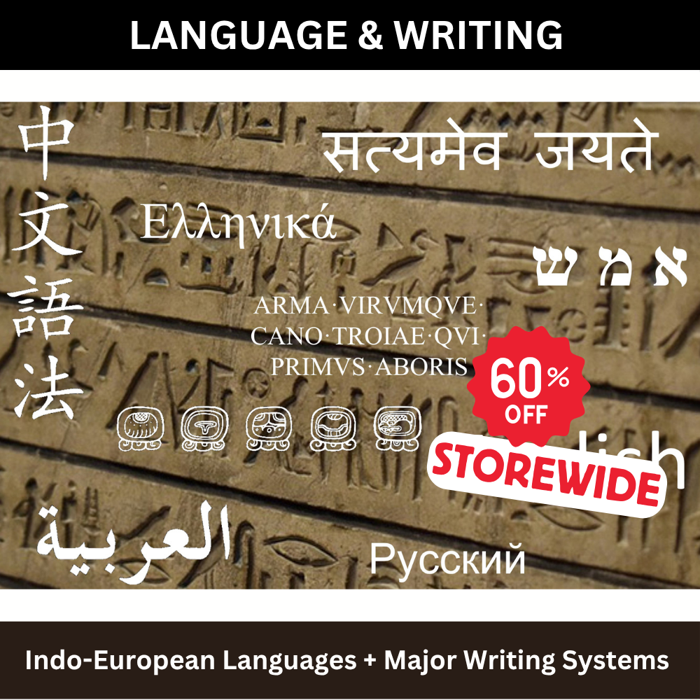 Text in various languages on stone tablet background with a 60% off promotion.