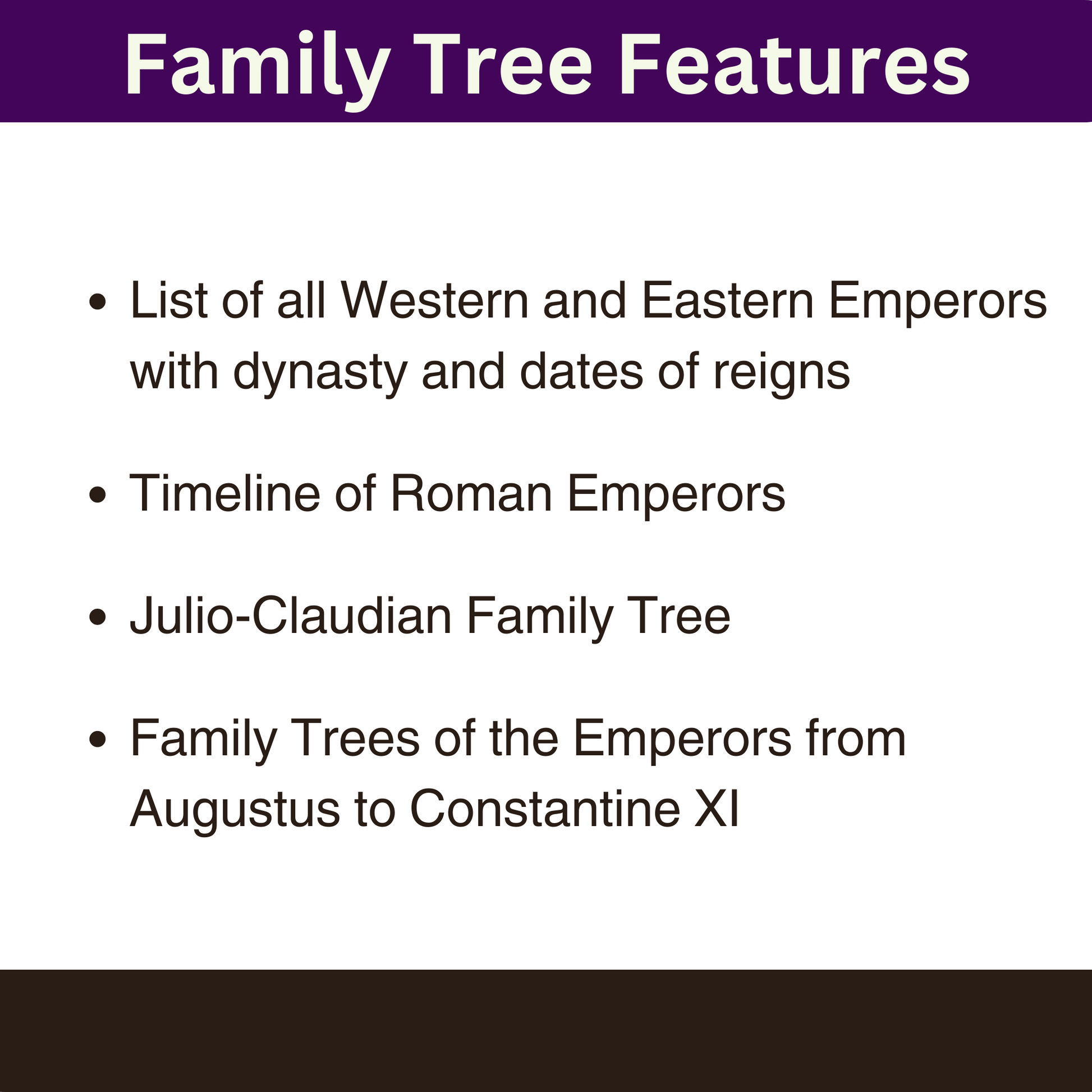 Main features of the Family Tree of the Roman Emperors.