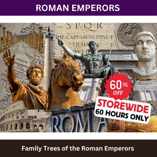 Collage of Roman emperors with a 60% off promotion.